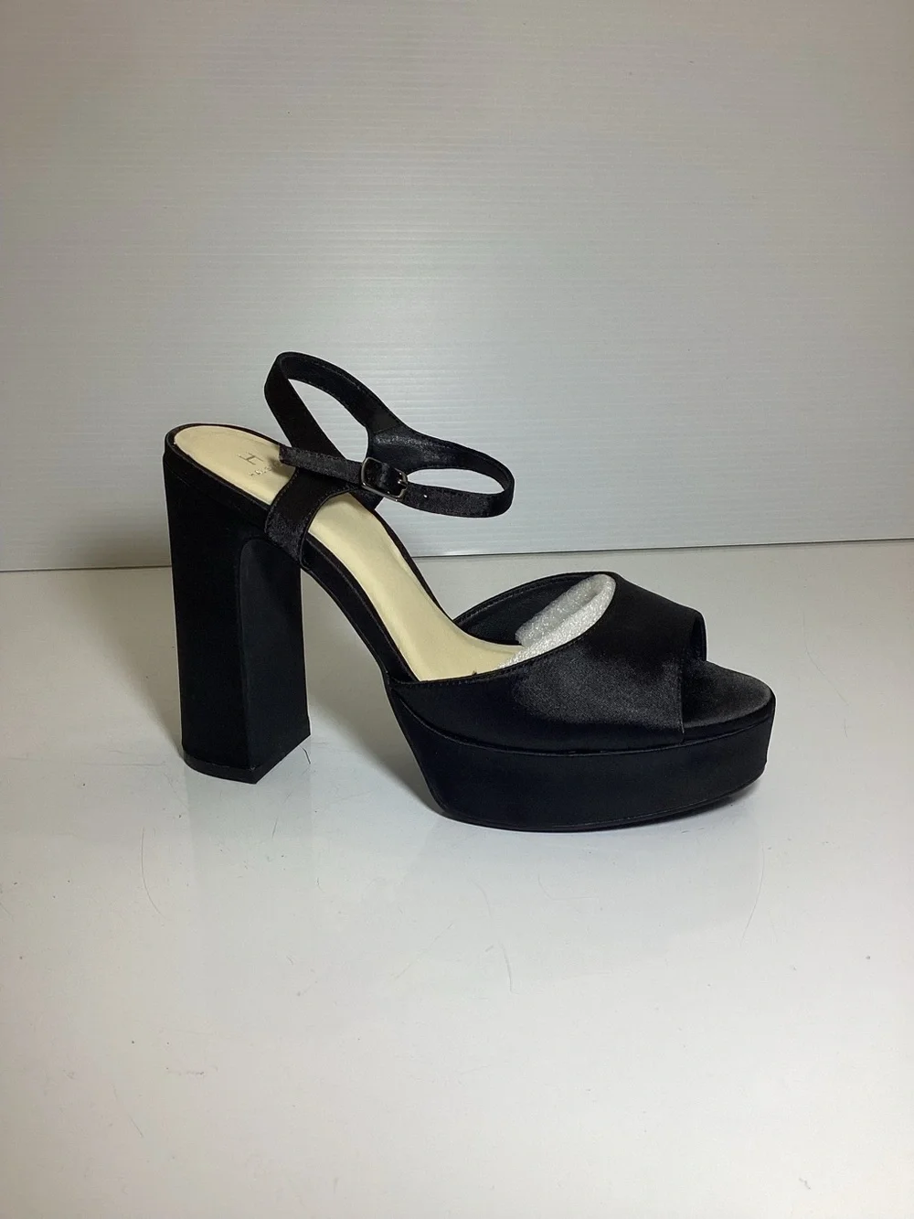 Halston black satin platform sandals